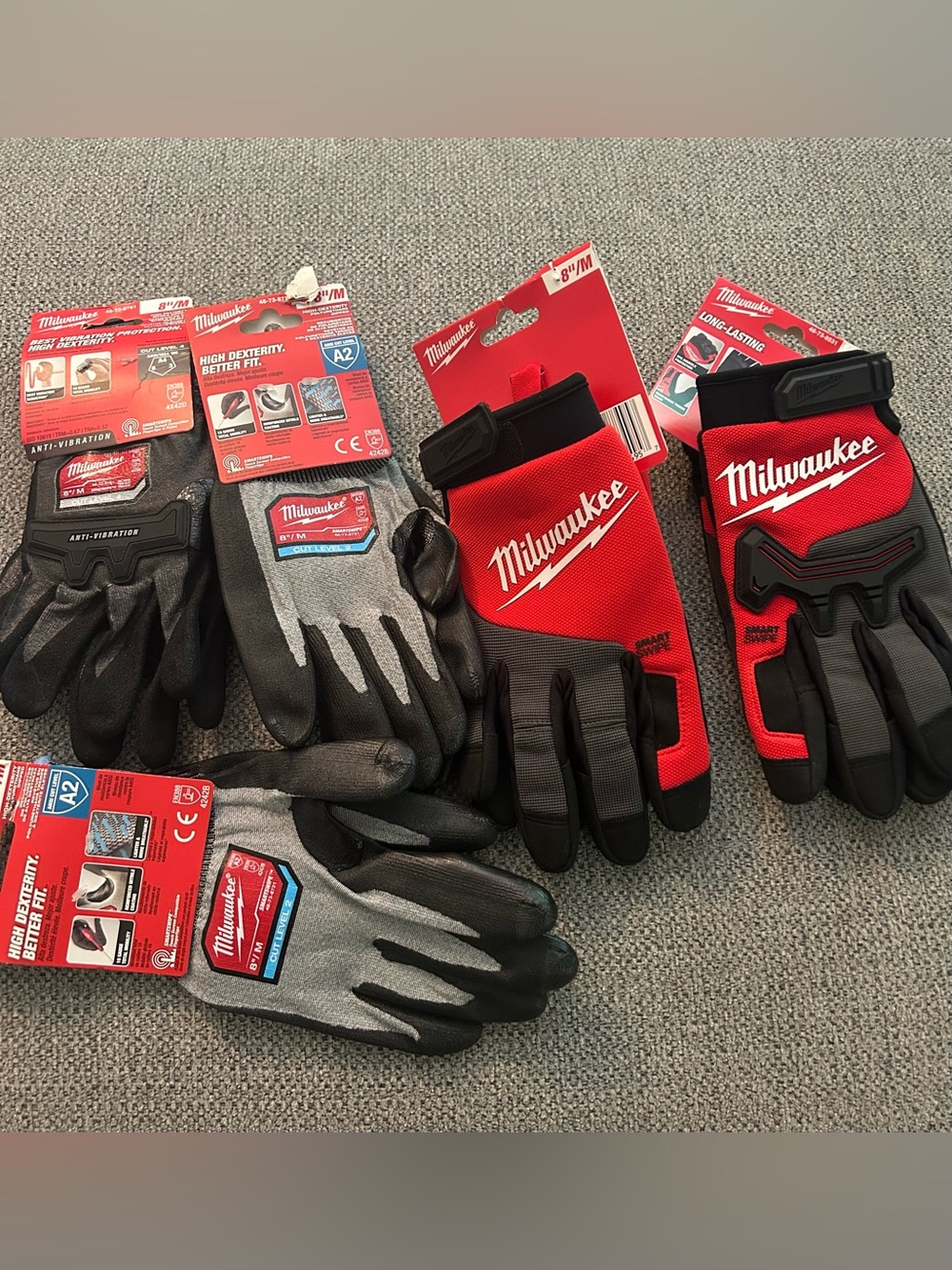 5pair of NEW Milwaukee Men’s Red and Gray Protective Work Gloves MEDIUM